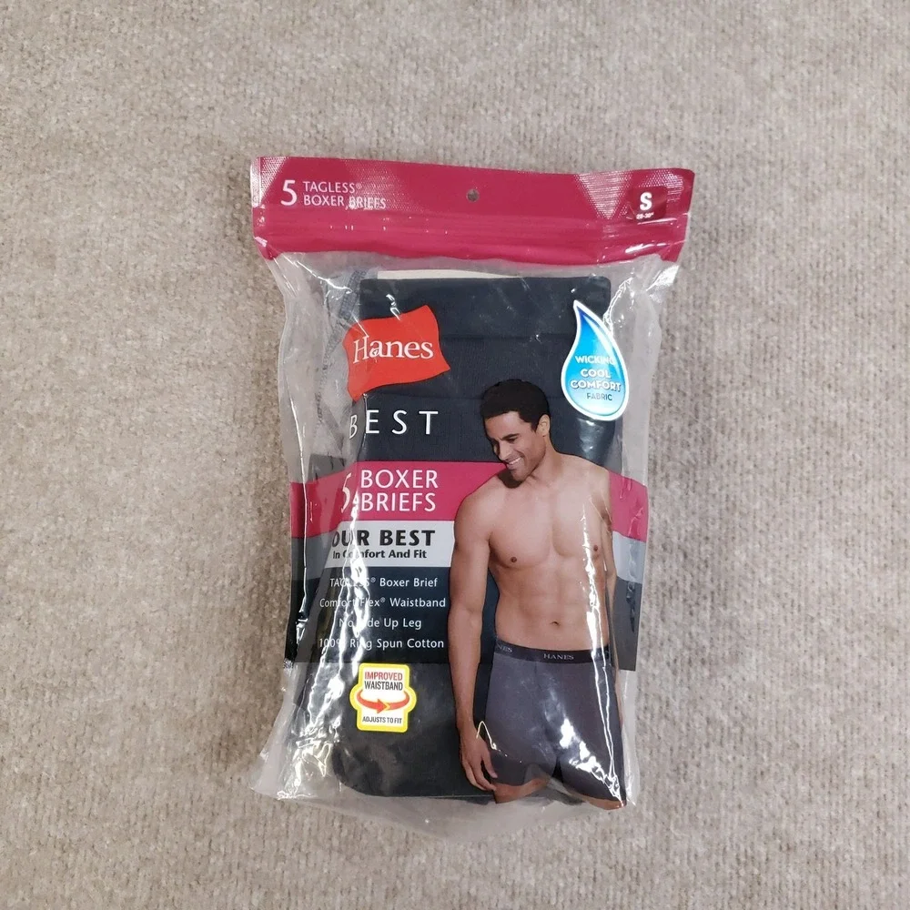 Hanes Boxer Briefs Mens Small 28-30 Gray Black Tagless Cool Comfort‎ Pack of 5